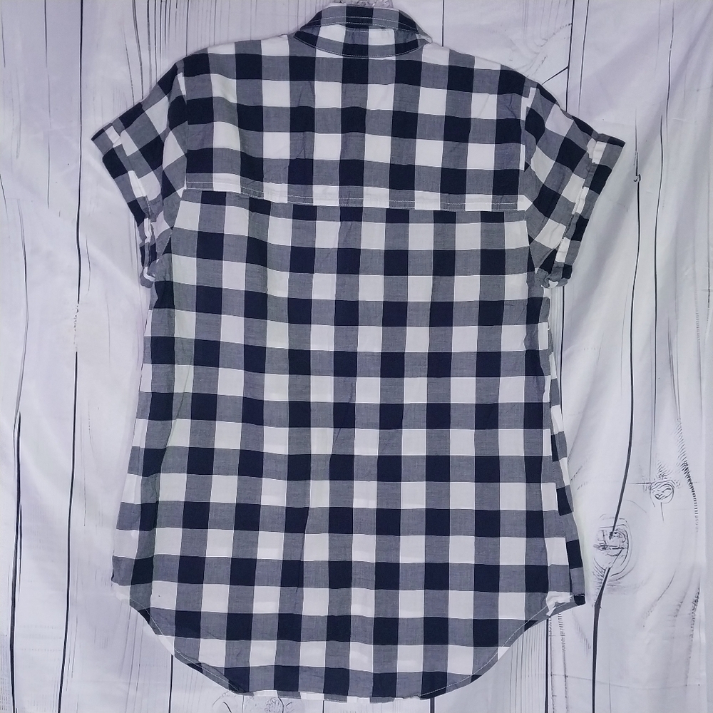J.Crew Mercantile Gingham Plaid Popover Preppy Business Casual Short Sleeve Top - Picture 6 of 8